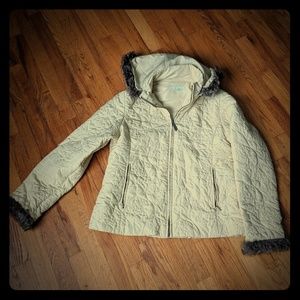 Cabi Quilted Light Puffer Faux Fur Jacket Size Lrg